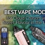Colourful thumbnail showing Vaporesso Luxe XR Max 2, GeekVape H45 Classic, and Innokin PZPulse – some of the 2025 best vape mods in the UK for sweet flavours and big vapour clouds.