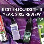 Four e-liquids on a purple background